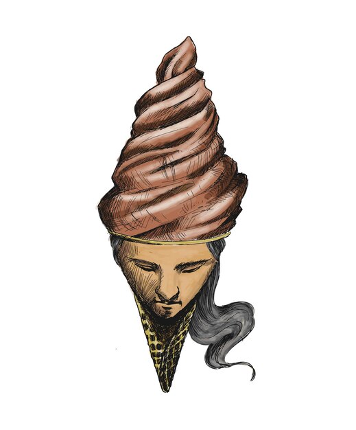 Ice Cream cone with men face Hand Drawn Sketch Vector illustration