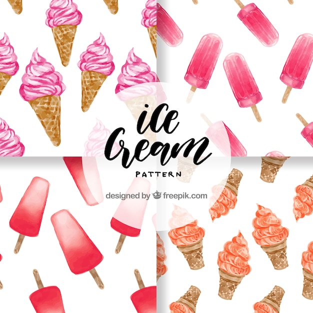 Free Vector ice cream patterns in watercolor style