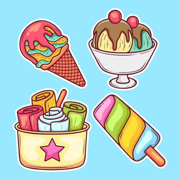 Free Vector ice cream and popsicle sticker icons hand drawn coloring vector