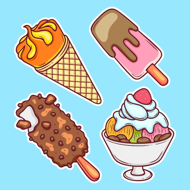 Free Vector ice cream and popsicle sticker icons hand drawn coloring vector