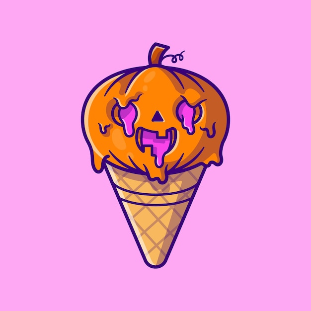 Free Vector ice cream pumpkin halloween cartoon illustration. flat cartoon style