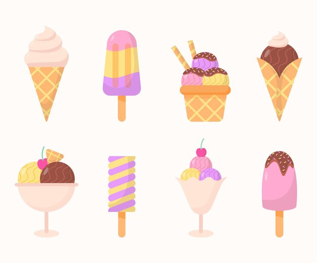 Ice cream set flat design