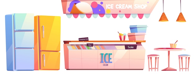 Ice cream shop or cafe interior equipment set