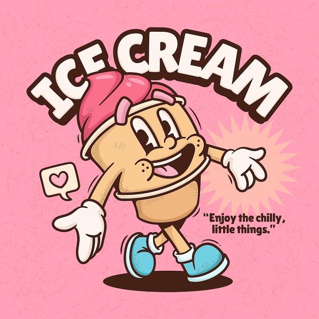 Free Vector ice cream trendy retro cartoon vector hand drawn