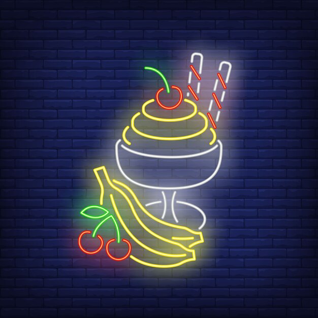 Ice cream with fruit neon sign.