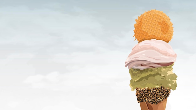 Free Vector ice cream with a wafer topping in the summer vector