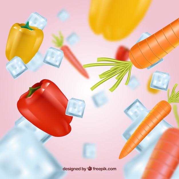 Ice cube background in realistic style with vegetables