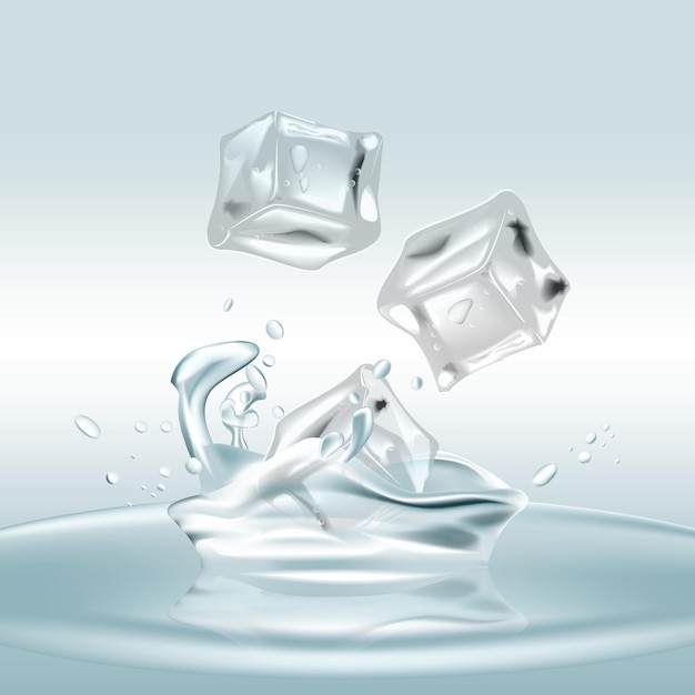 Free Vector ice cube is dropped into clear water