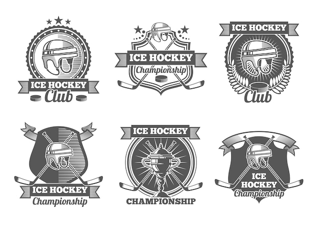 Free vector ice hockey vintage  labels, logos, emblems