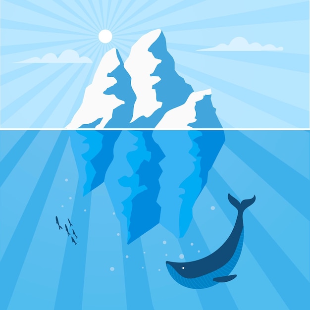 Free Vector iceberg landscape with whale and fish