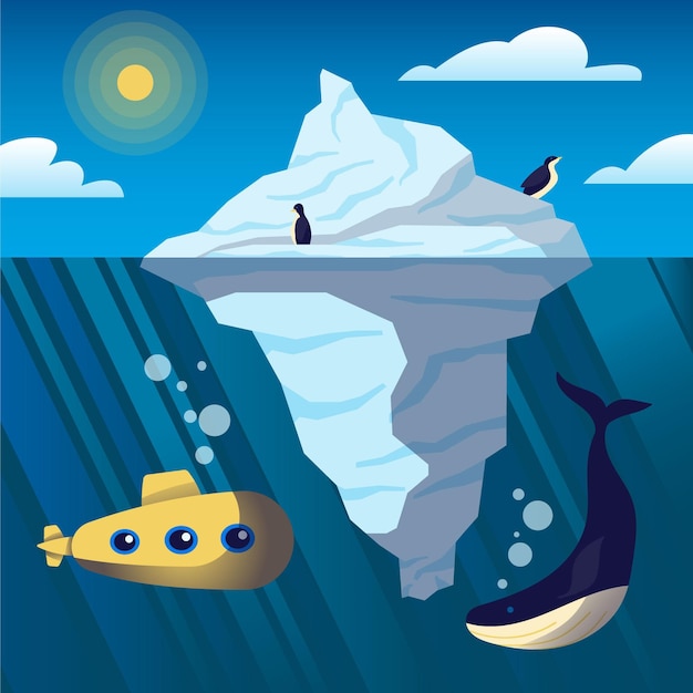 Free vector iceberg above and under water