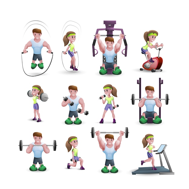 Free Vector icon set of fitness characters