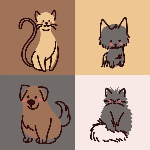 Free vector icons collection pets cats and dogs