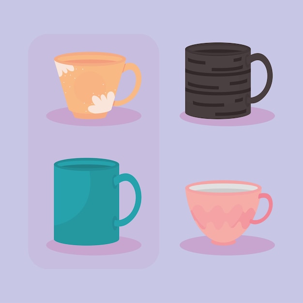 Free Vector icons set ceramic cups design