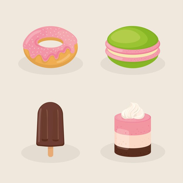 icons set dessert sweet food