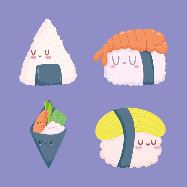 icons set sushi kawaii style