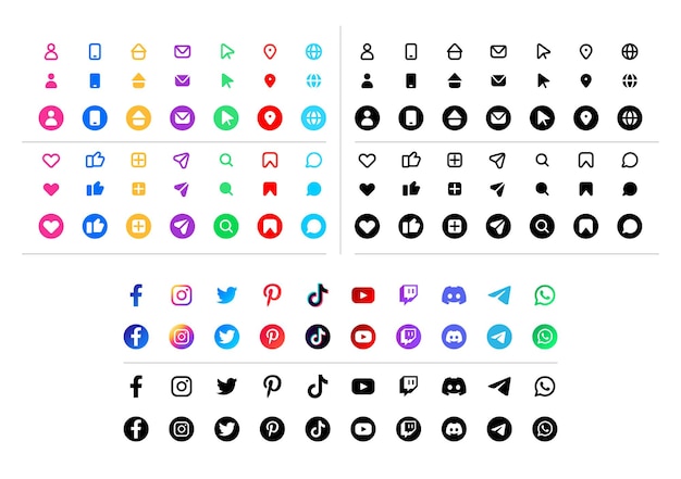 Icons and Social media logos collection for business cards and webs