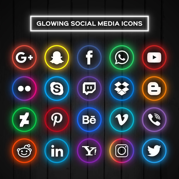 Icons for social networks with neon lights