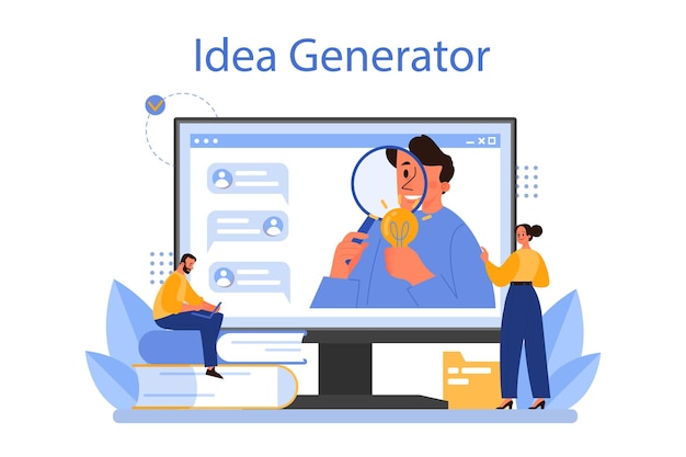 Idea online service or platform Creative innovation or business solution generation Online idea generator Flat vector illustration