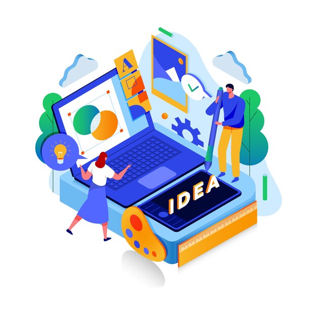 Ideas and creativity isometric concept