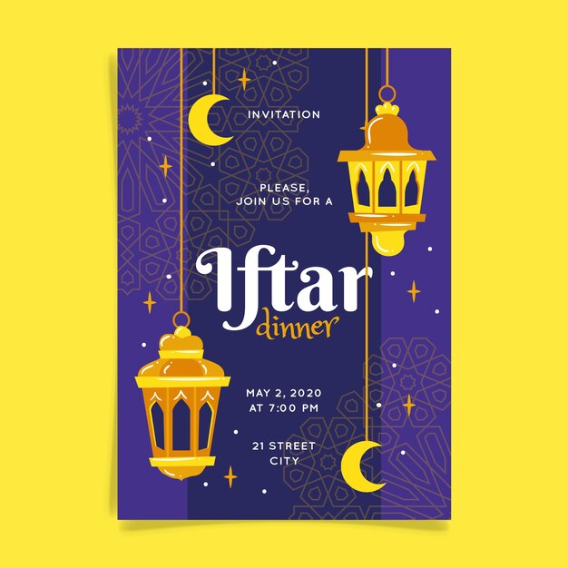 Iftar invitation template with moons