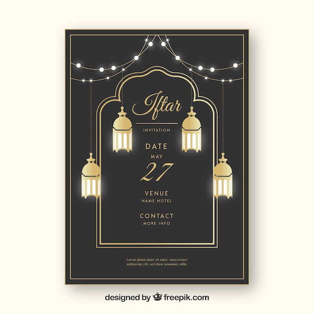 Free Vector iftar invitation with lamps in flat style