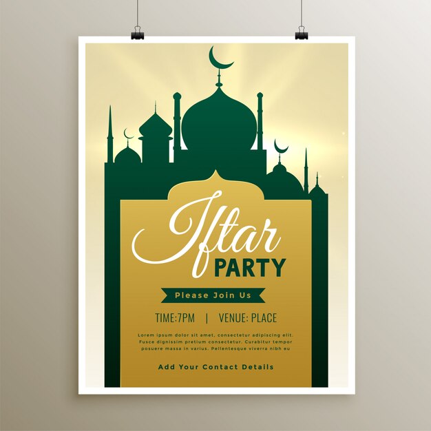 Iftar party invitation template with mosque design