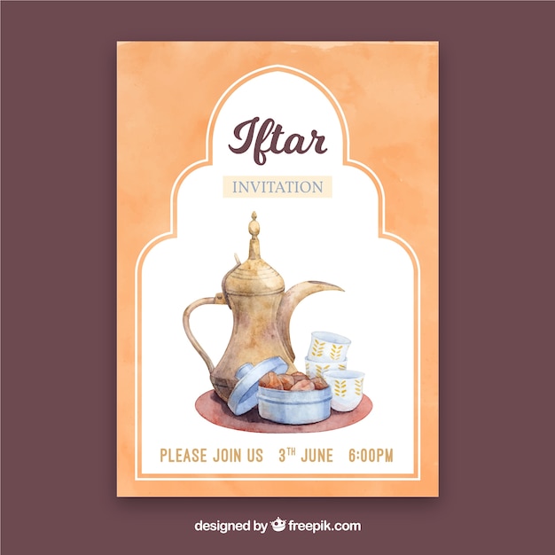 Free Vector iftar party invitation with tea products