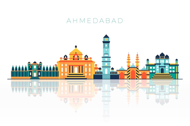 Illustrated ahmedabad skyline with bright colors