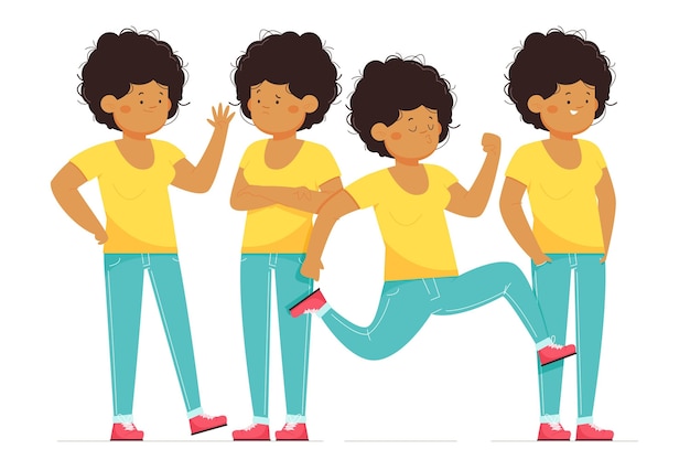 Illustrated black girl in different poses