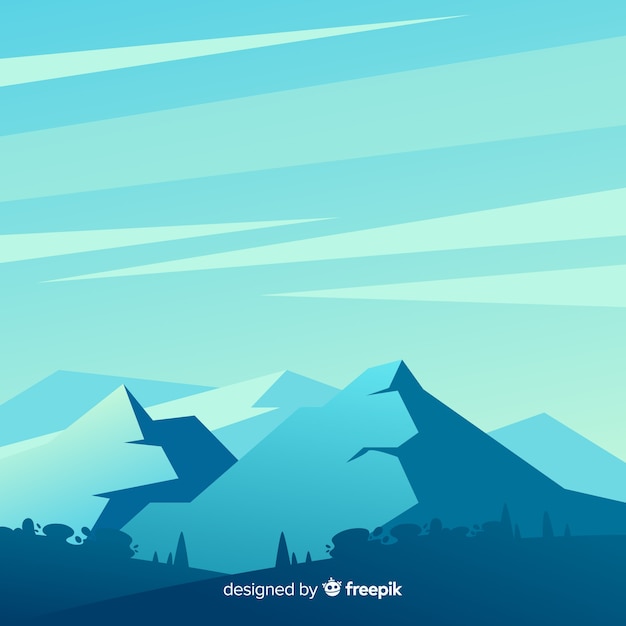 Illustrated blue gradient mountains landscape