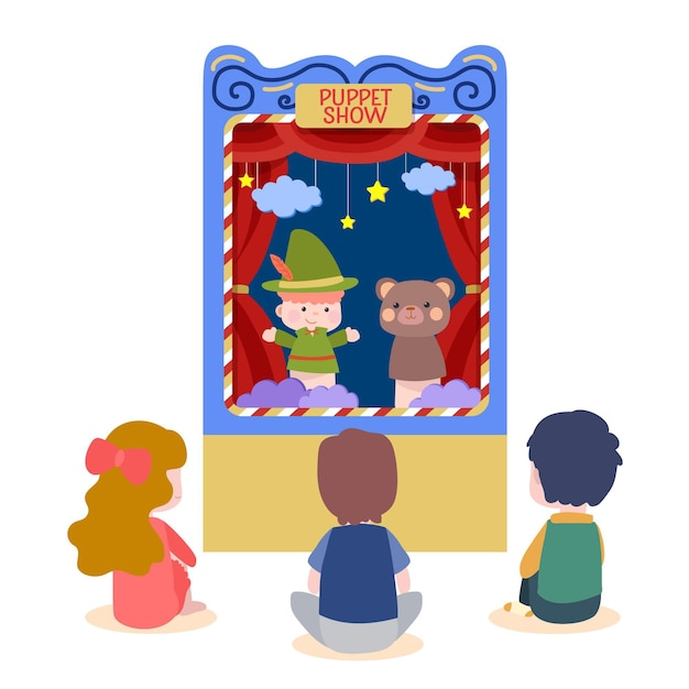 Free Vector illustrated children watching puppet show