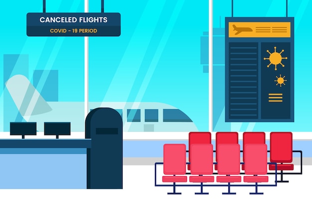 Illustrated closed airport in pandemic time