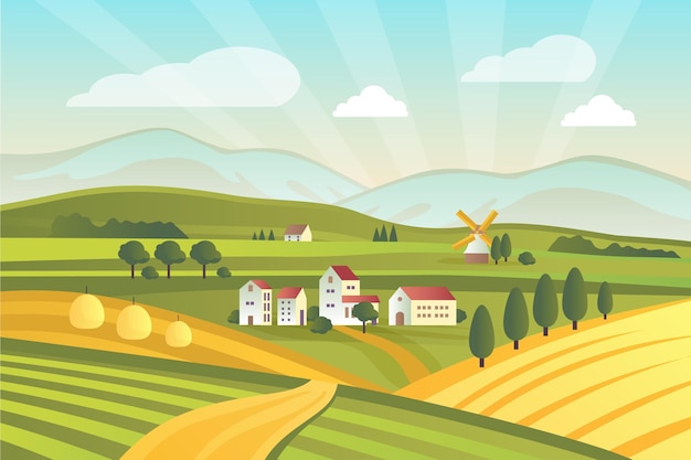 Free vector illustrated colorful countryside landscape