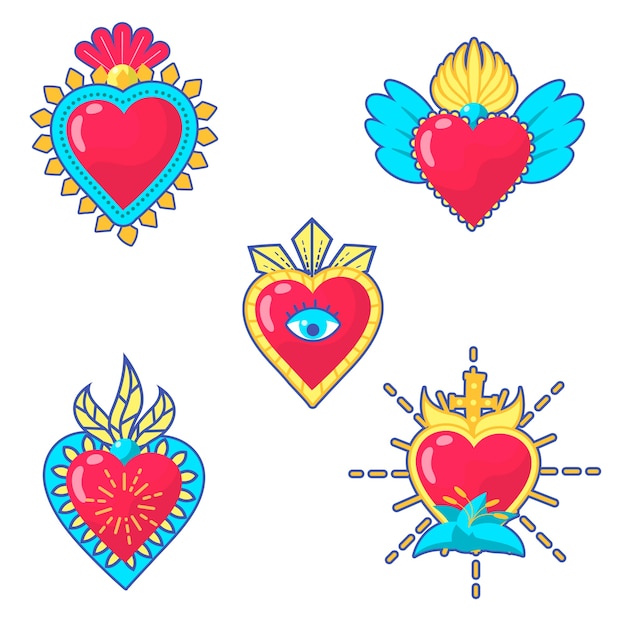 Illustrated colorful sacred heart collection