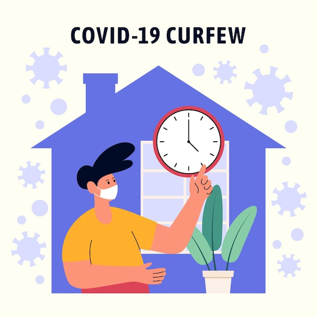 Illustrated coronavirus curfew concept