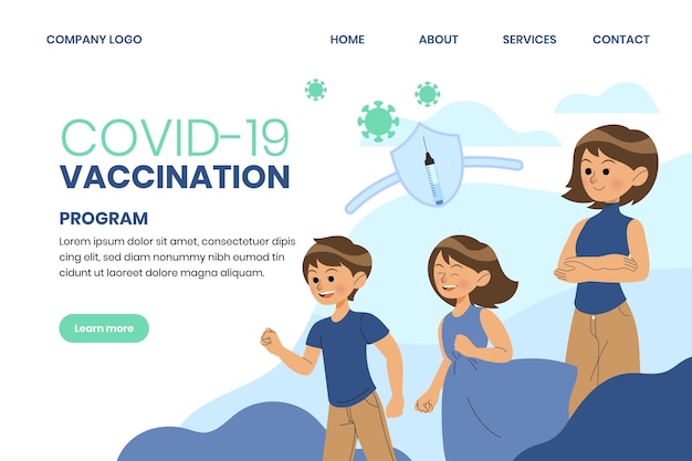 Illustrated coronavirus vaccine landing page template