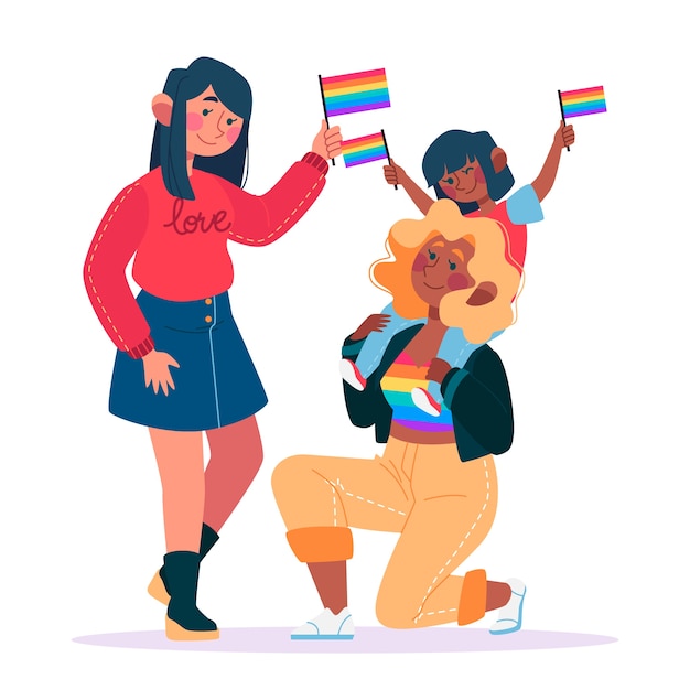 Illustrated couple and family on pride day design