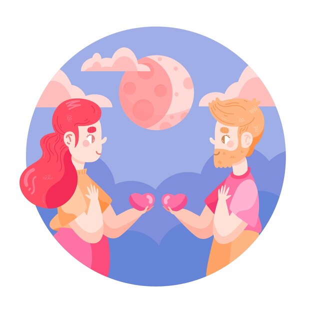 Illustrated couple looking at each other