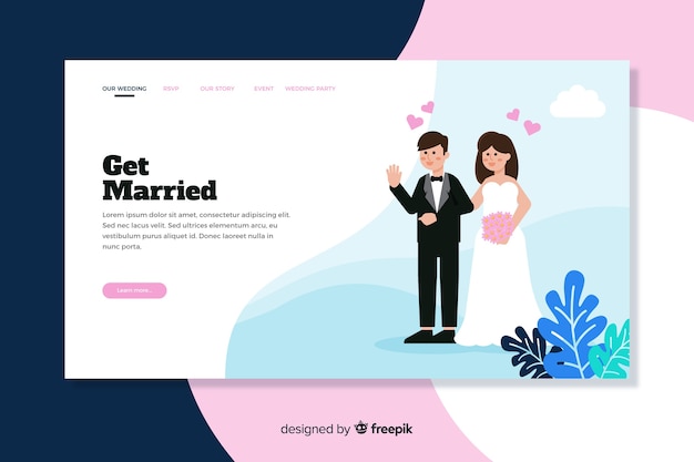 Free Vector illustrated couple on wedding landing page template