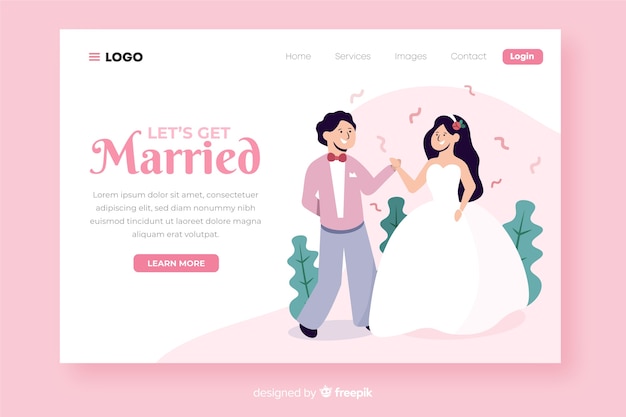 Illustrated cute wedding landing page