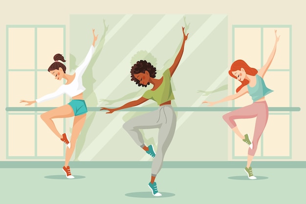 Illustrated dance fitness class