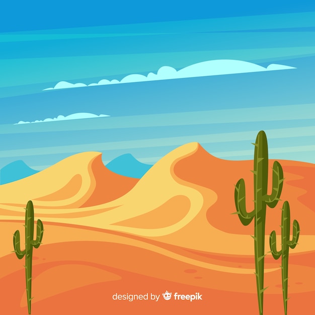 Free vector illustrated desert landscape with cactus