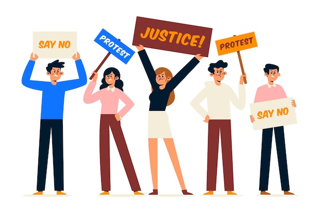 Free Vector illustrated different people participating at a protest