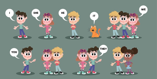 Illustrated english subject pronouns