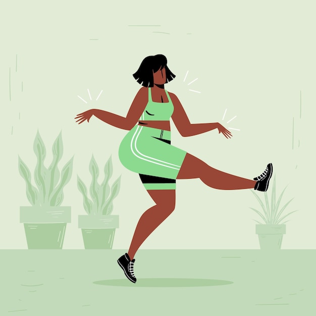 Illustrated flat dance fitness at home