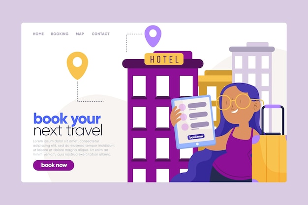 Illustrated flat hotel landing page