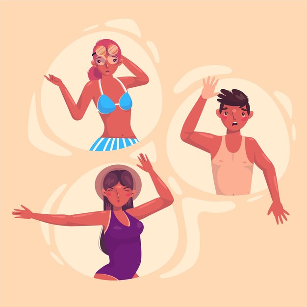 Illustrated flat people with a sunburn