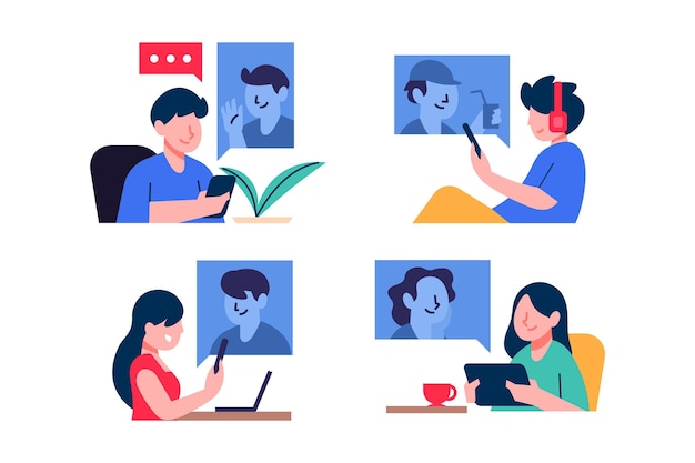 Free Vector illustrated friends videoconferencing scene