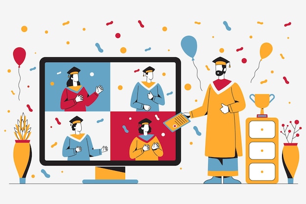 Illustrated graduation ceremony on online platform